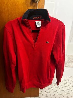 Lacoste Red Quarter-Zip Pullover with Croc Logo